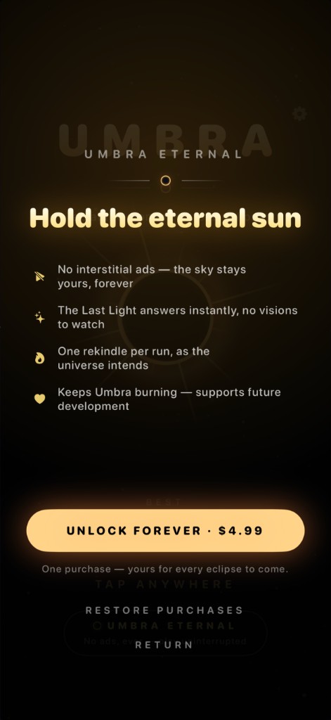 Umbra Eternal premium upgrade screen